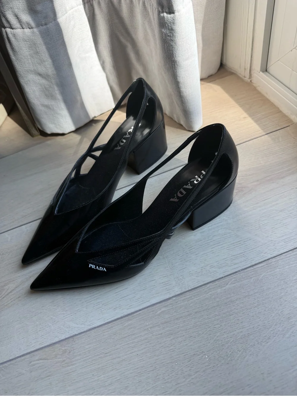 Prada Black cut-out detail Pointed-Toe Slingback Heels